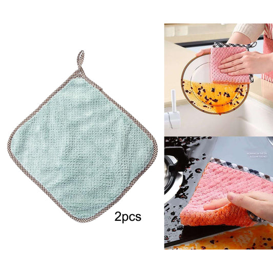 2PCS Super Absorbent Microfiber Kitchen Cloth Dish Cleaning Towel Blue