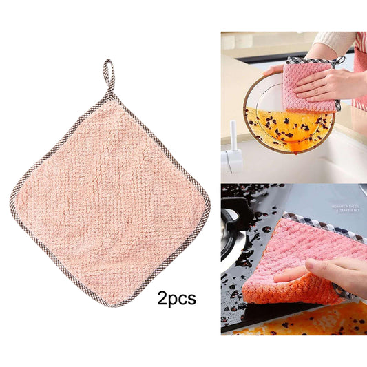 2PCS Super Absorbent Microfiber Kitchen Cloth Dish Cleaning Towel Orange