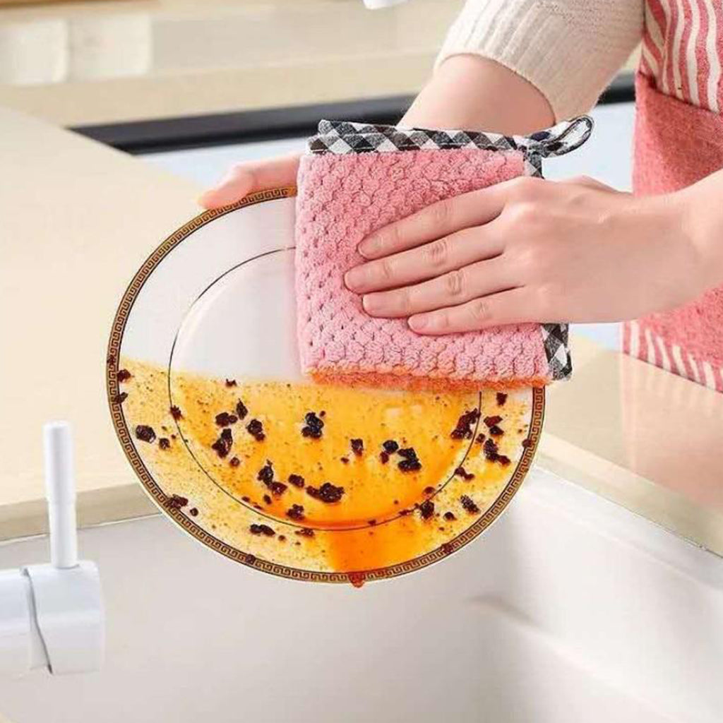 2PCS Super Absorbent Microfiber Kitchen Cloth Dish Cleaning Towel Pink