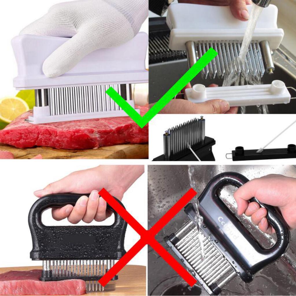 48 Needle Meat Tenderizer Stainless Steel Beef Steak Mallet Cooking White