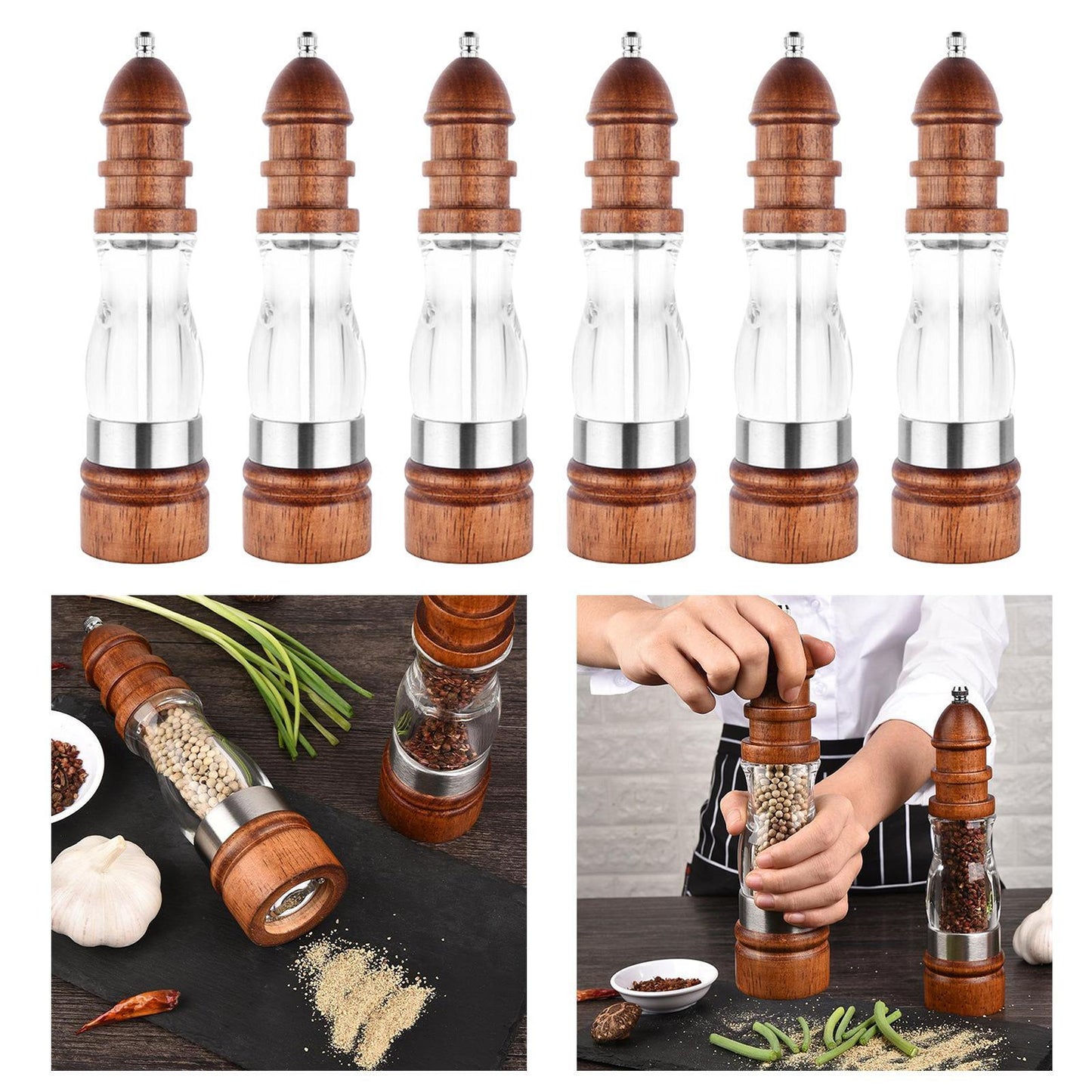 Salt and Pepper Grinder Hand Movement Acrylic Wood Pepper Mill 1 Piece