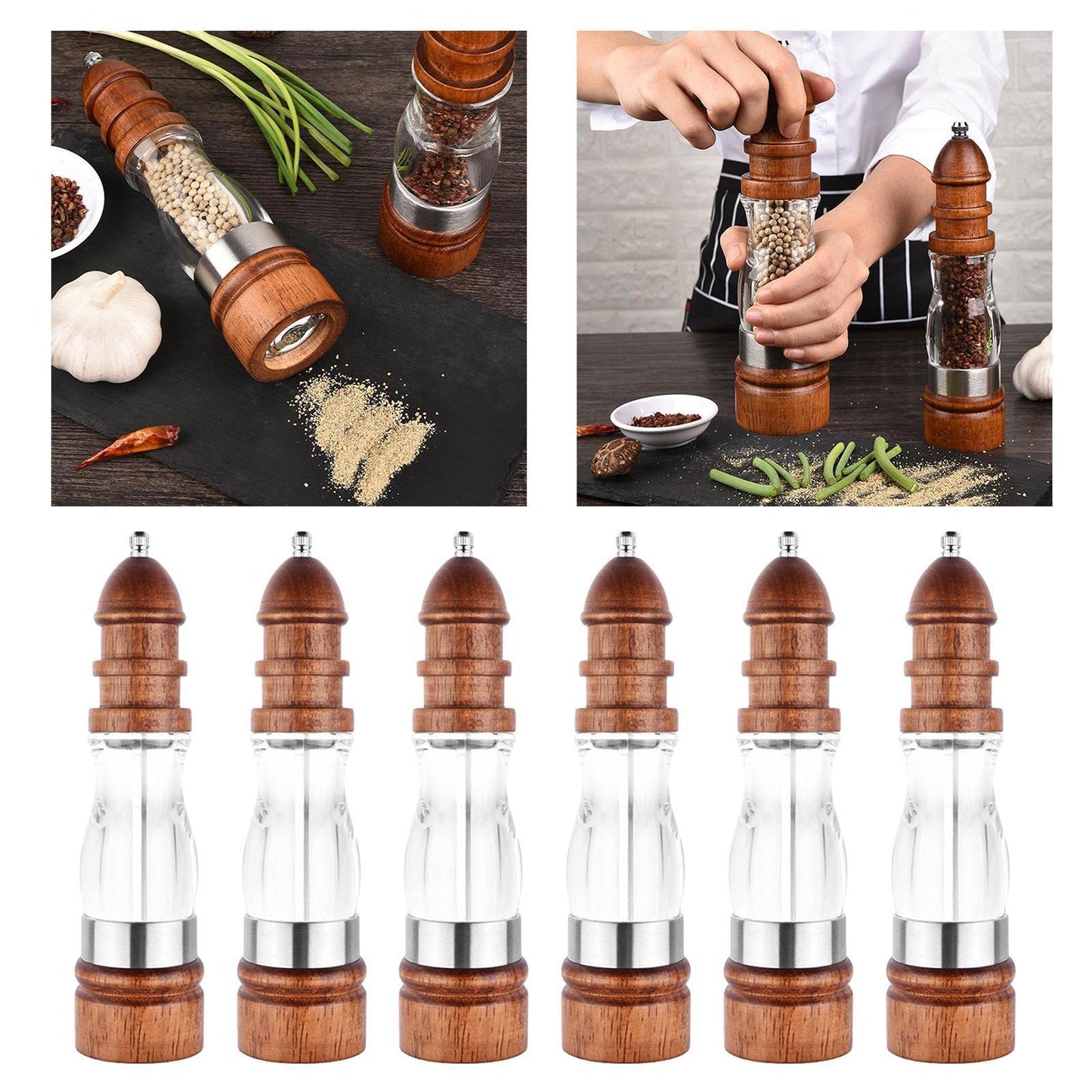 Salt and Pepper Grinder Hand Movement Acrylic Wood Pepper Mill 1 Piece