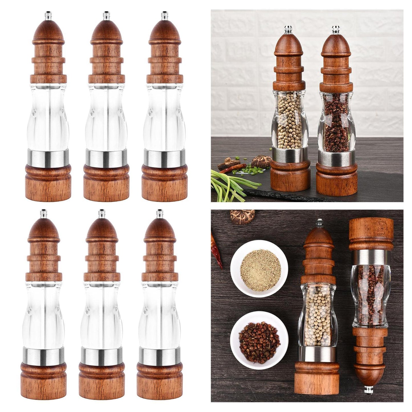 Salt and Pepper Grinder Hand Movement Acrylic Wood Pepper Mill 1 Piece