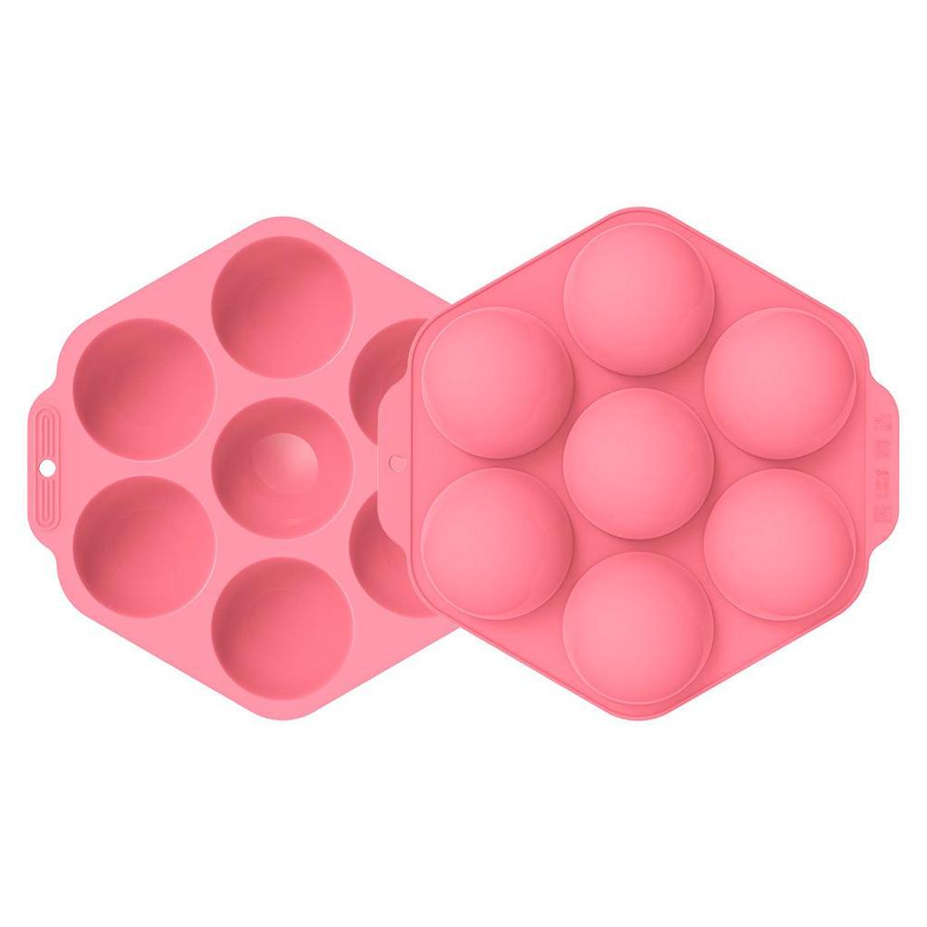 7 Holes Semi Sphere Chocolate Baking Mold for Making Hot Chocolate Bombs Pink