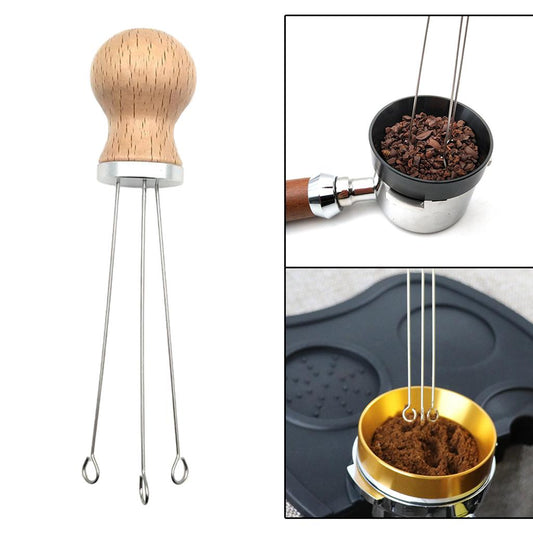 Wood Handle Coffee Tamper Needle Leveler Tool Arc-Shaped Stitch Universal silver beech