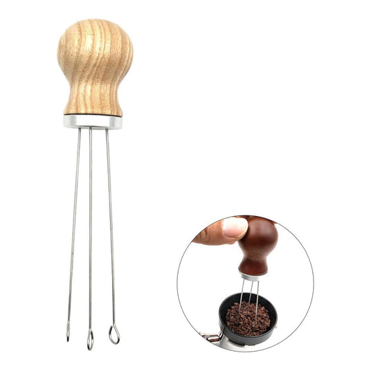 Wood Handle Coffee Tamper Needle Leveler Tool Arc-Shaped Stitch Universal silver ash