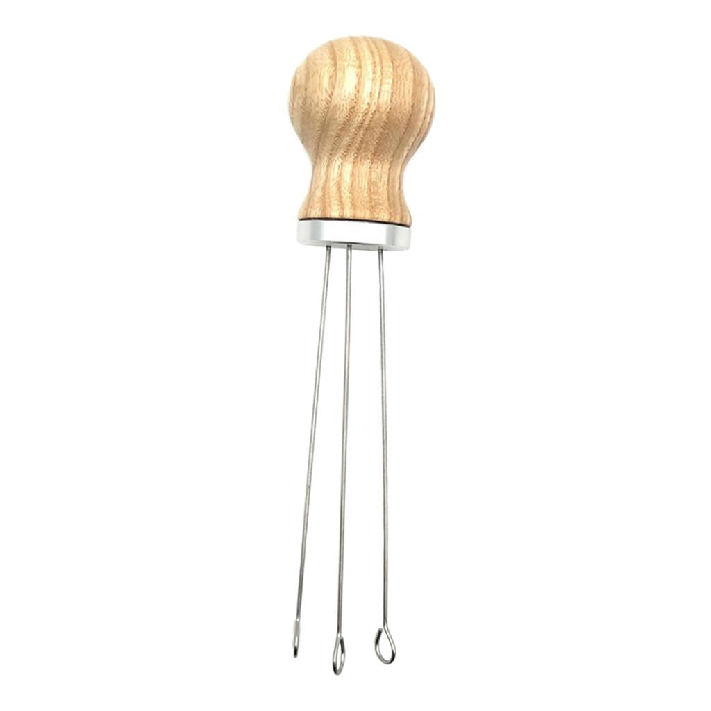 Wood Handle Coffee Tamper Needle Leveler Tool Arc-Shaped Stitch Universal silver ash