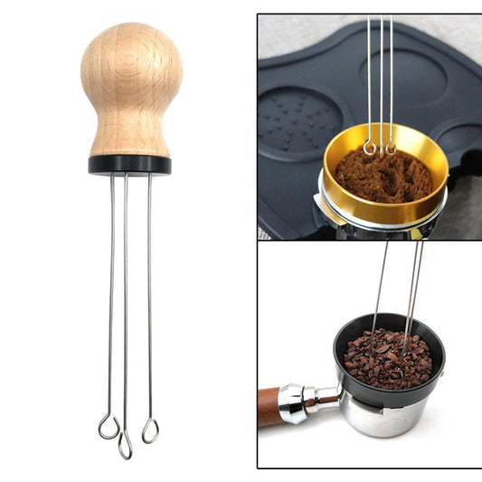 Wood Handle Coffee Tamper Needle Leveler Tool Arc-Shaped Stitch Universal black beech