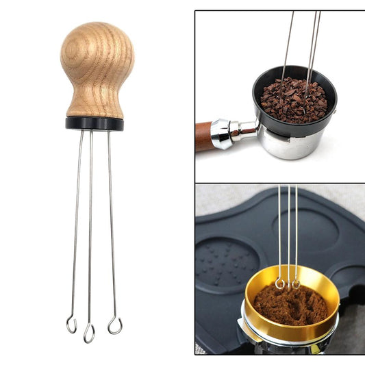 Wood Handle Coffee Tamper Needle Leveler Tool Arc-Shaped Stitch Universal black ash