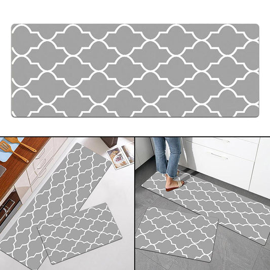 Nonslip Checked Kitchen Bedroom Mat Runner Rug Anti Fatigue Grey 120x45cm