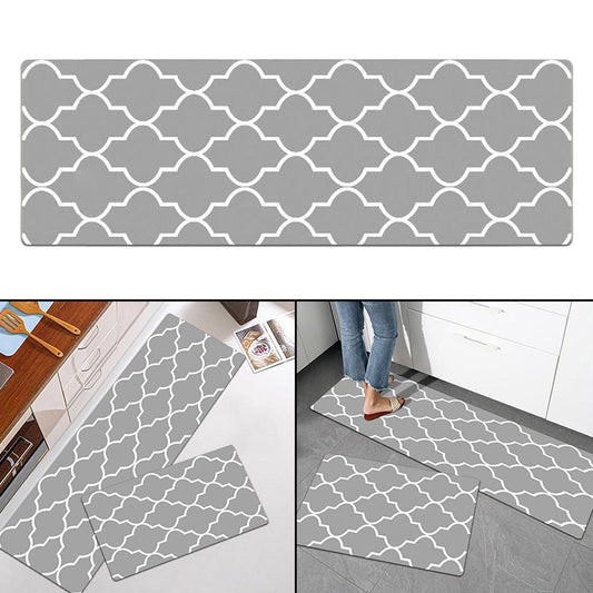 Nonslip Checked Kitchen Bedroom Mat Runner Rug Anti Fatigue Grey 150x45cm