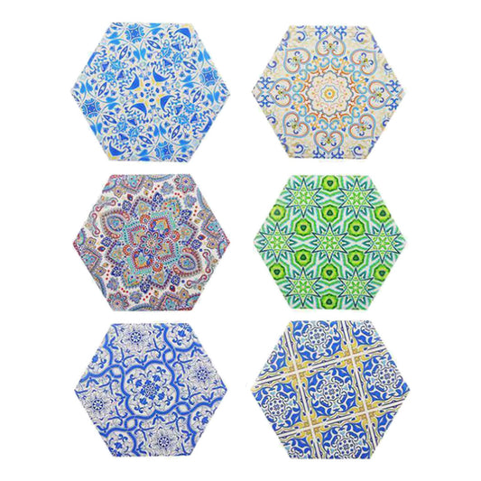 6x Multicolor Ceramic Cork Coasters Kitchen Home Dining Table Decoration