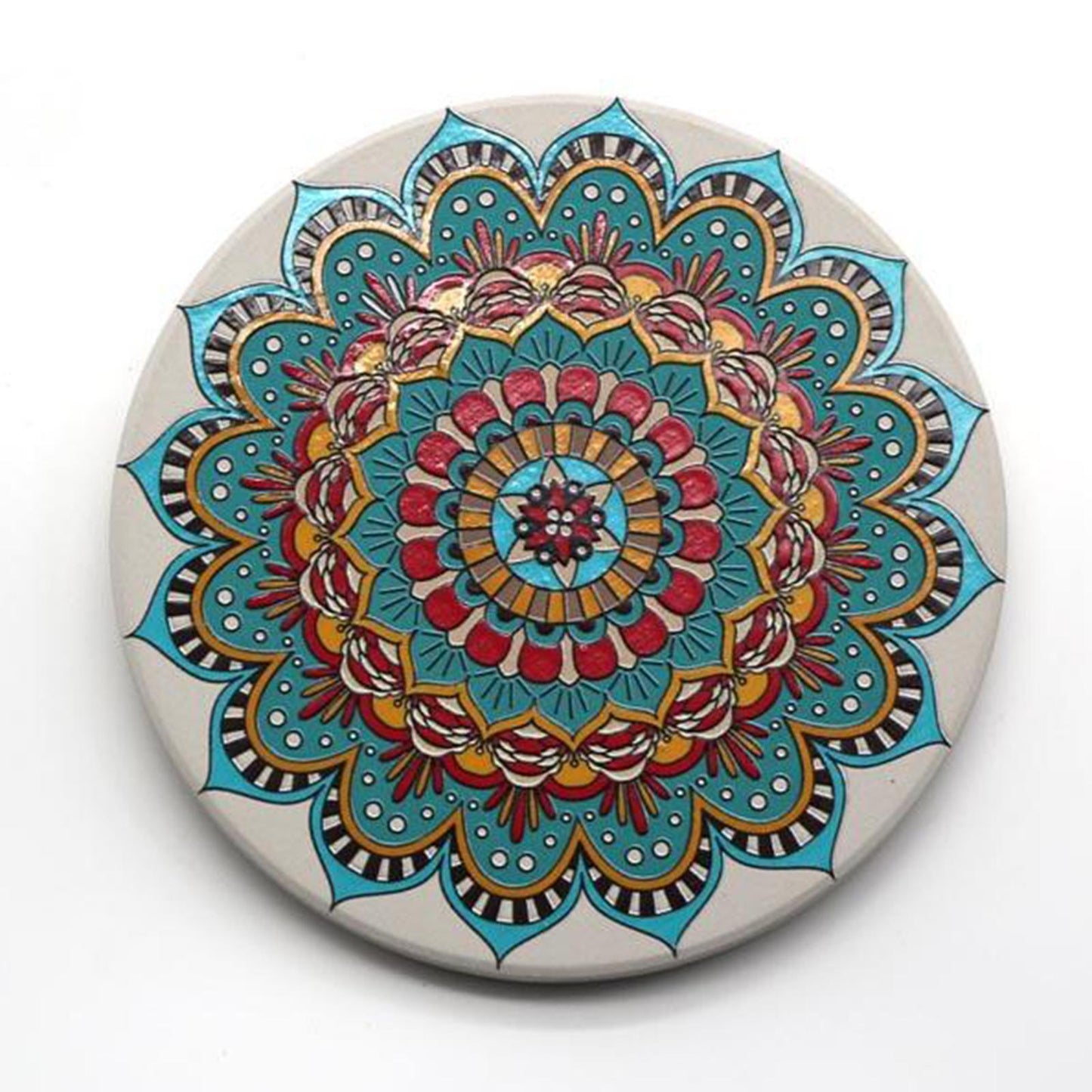 Ceramic Cork Base Round Coasters Kitchen Cup Pads Placemat + Holder 8pcs