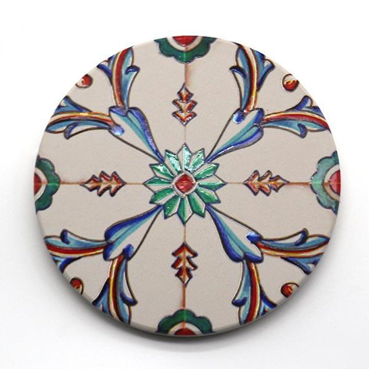 Ceramic Cork Base Round Coasters Kitchen Cup Pads Placemat + Holder 6pcs