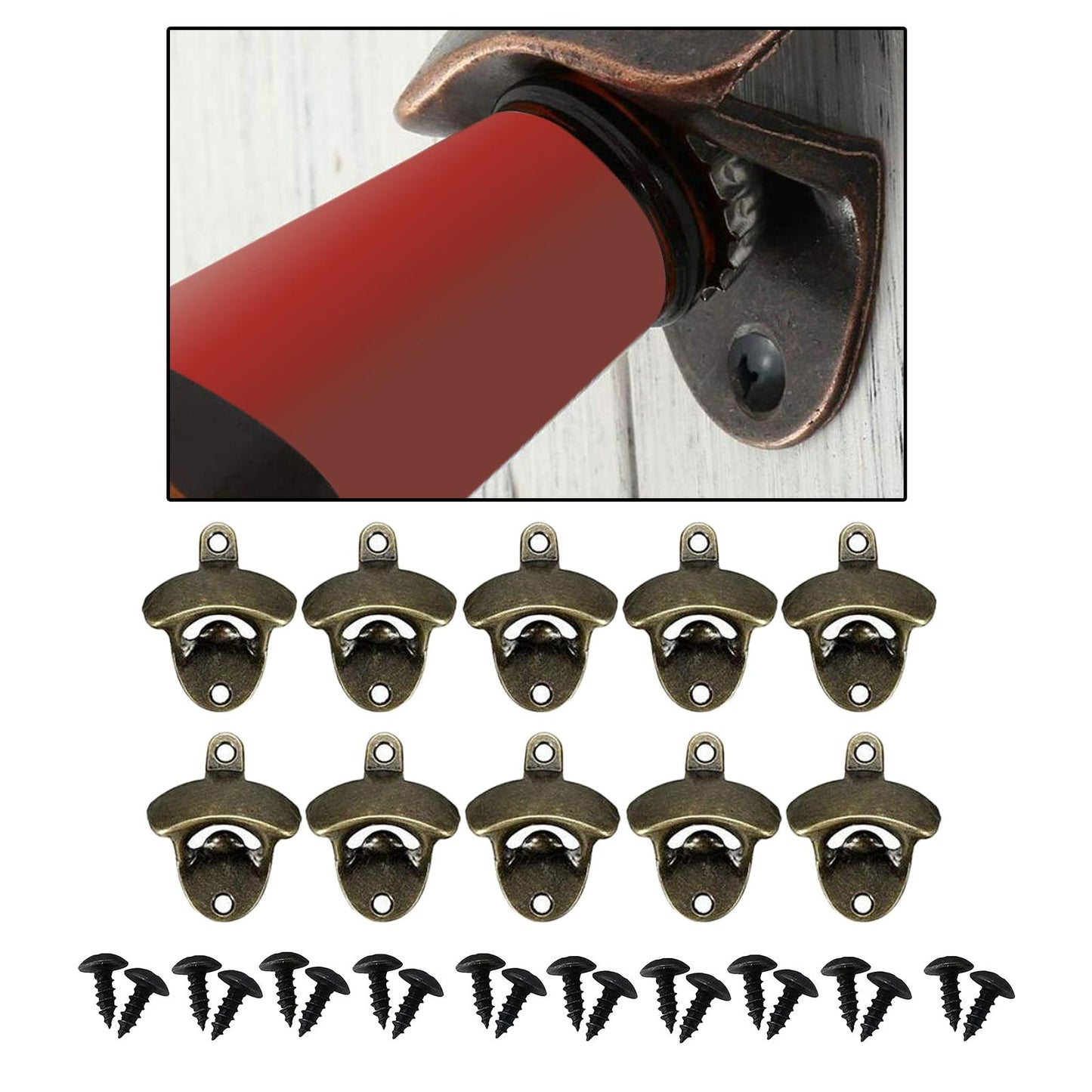 10pcs Wall Mounted Bottle Opener Bar Accessories Beer Opener for Home Bar Antique Bronze