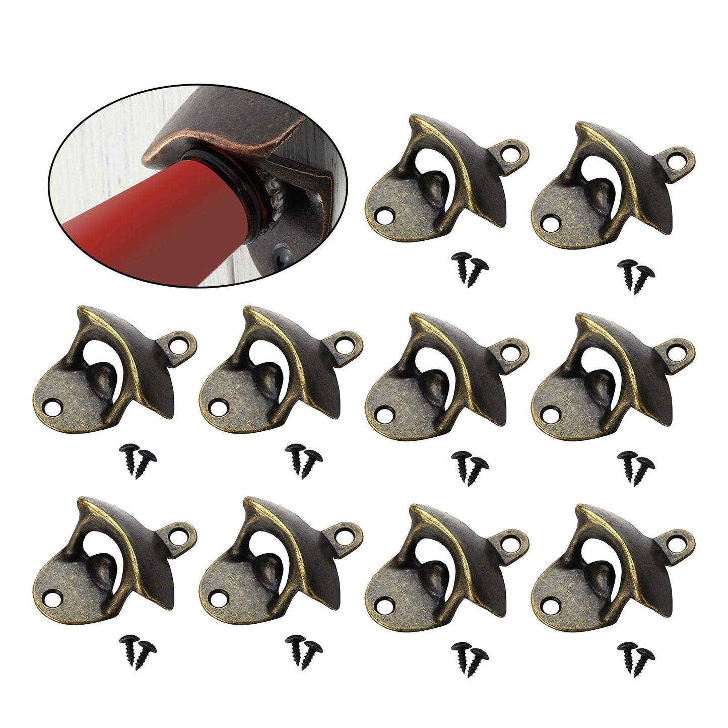 10pcs Wall Mounted Bottle Opener Bar Accessories Beer Opener for Home Bar Antique Bronze