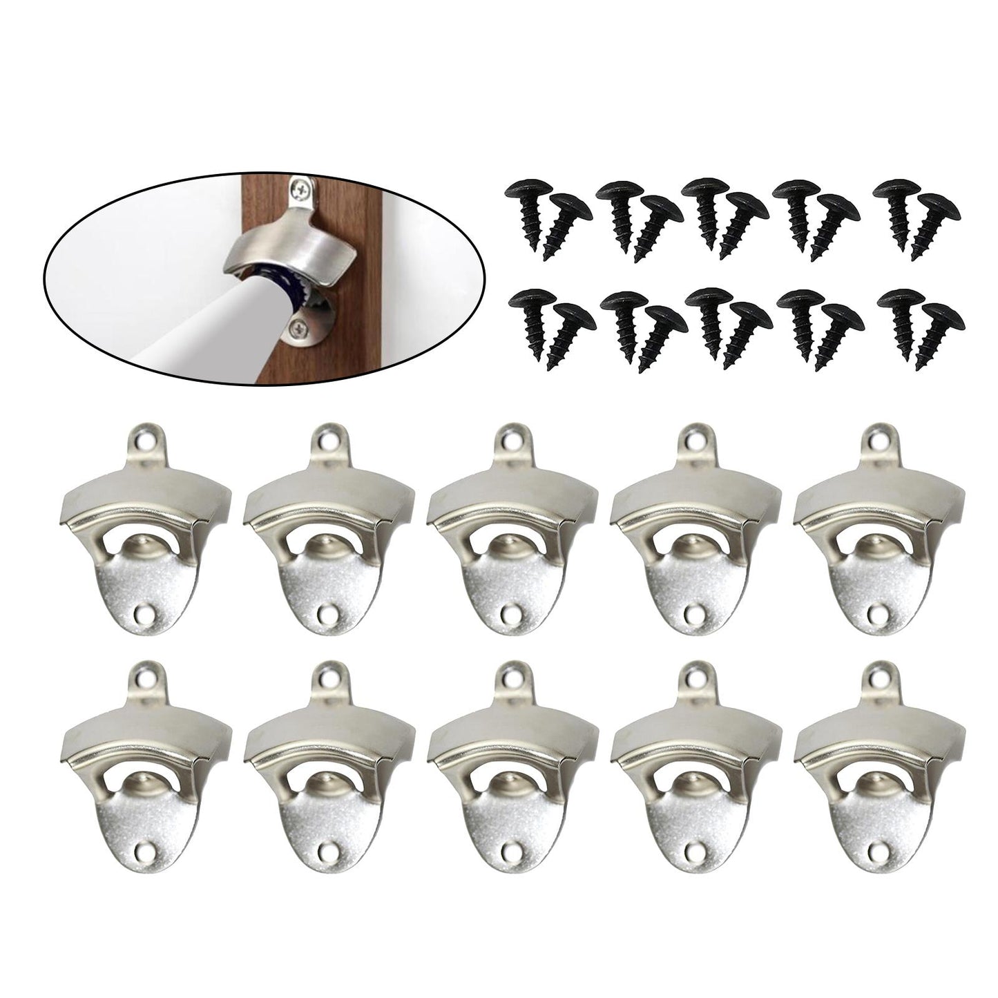 10pcs Wall Mounted Bottle Opener Bar Accessories Beer Opener for Home Bar Silver