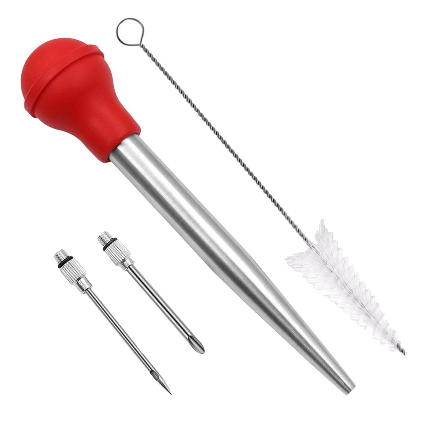 Stainless Turkey Baster Injector Needle Silicone Bulb for Basting Kitchen red