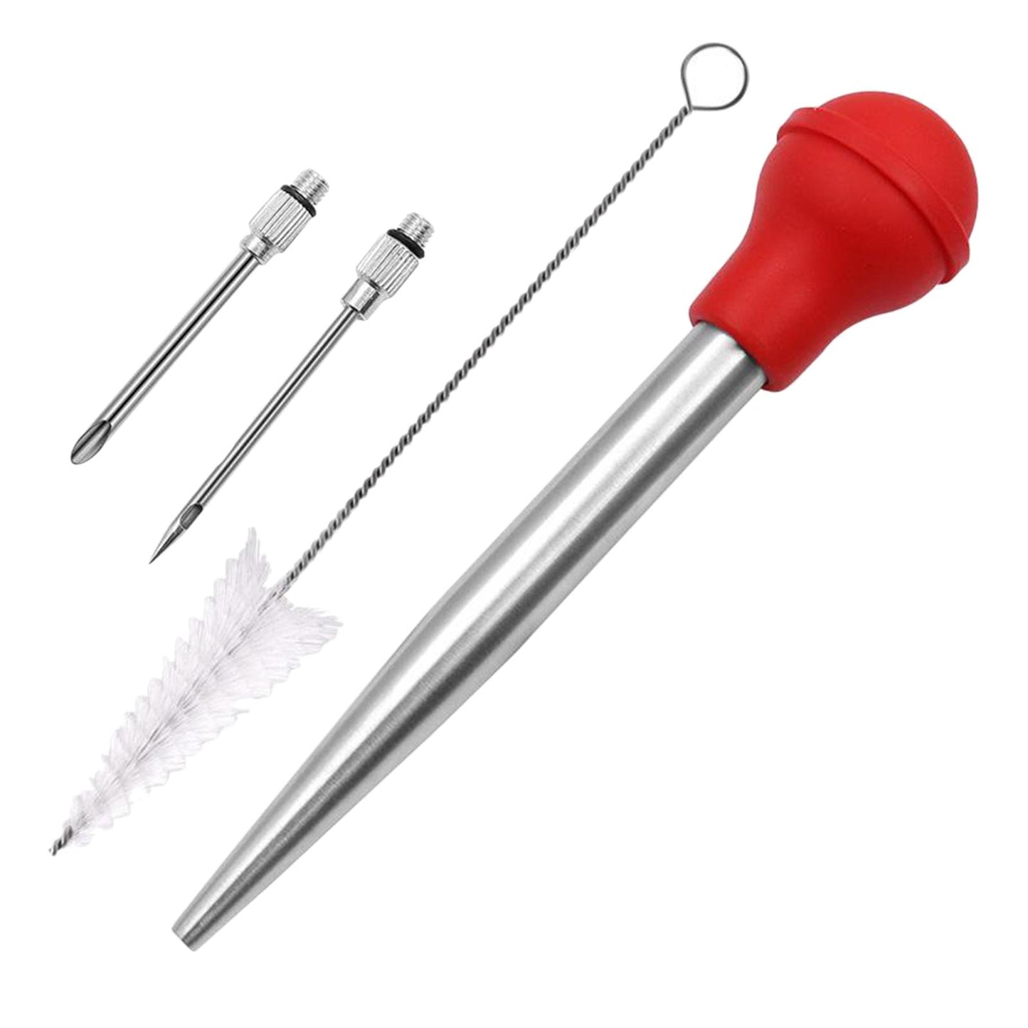 Stainless Turkey Baster Injector Needle Silicone Bulb for Basting Kitchen red