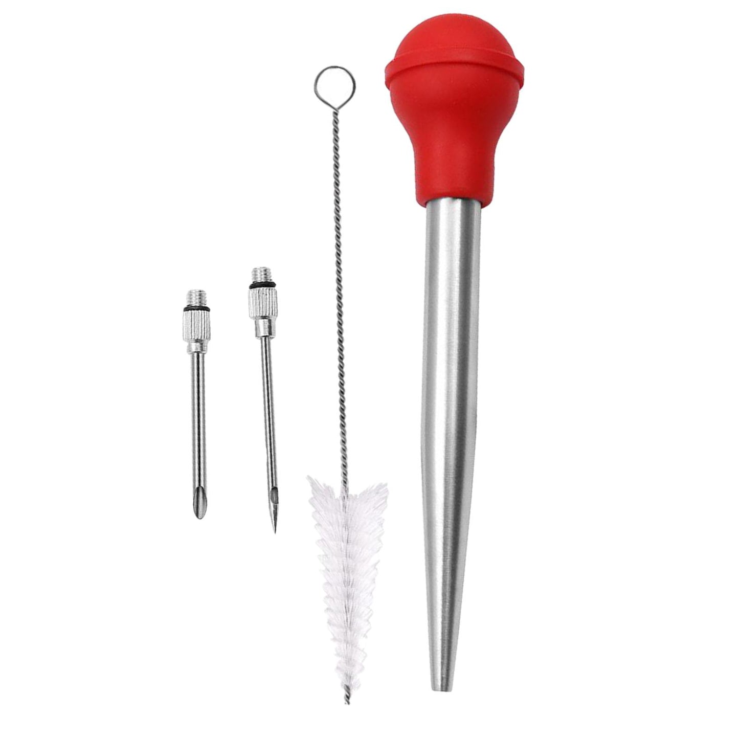 Stainless Turkey Baster Injector Needle Silicone Bulb for Basting Kitchen red