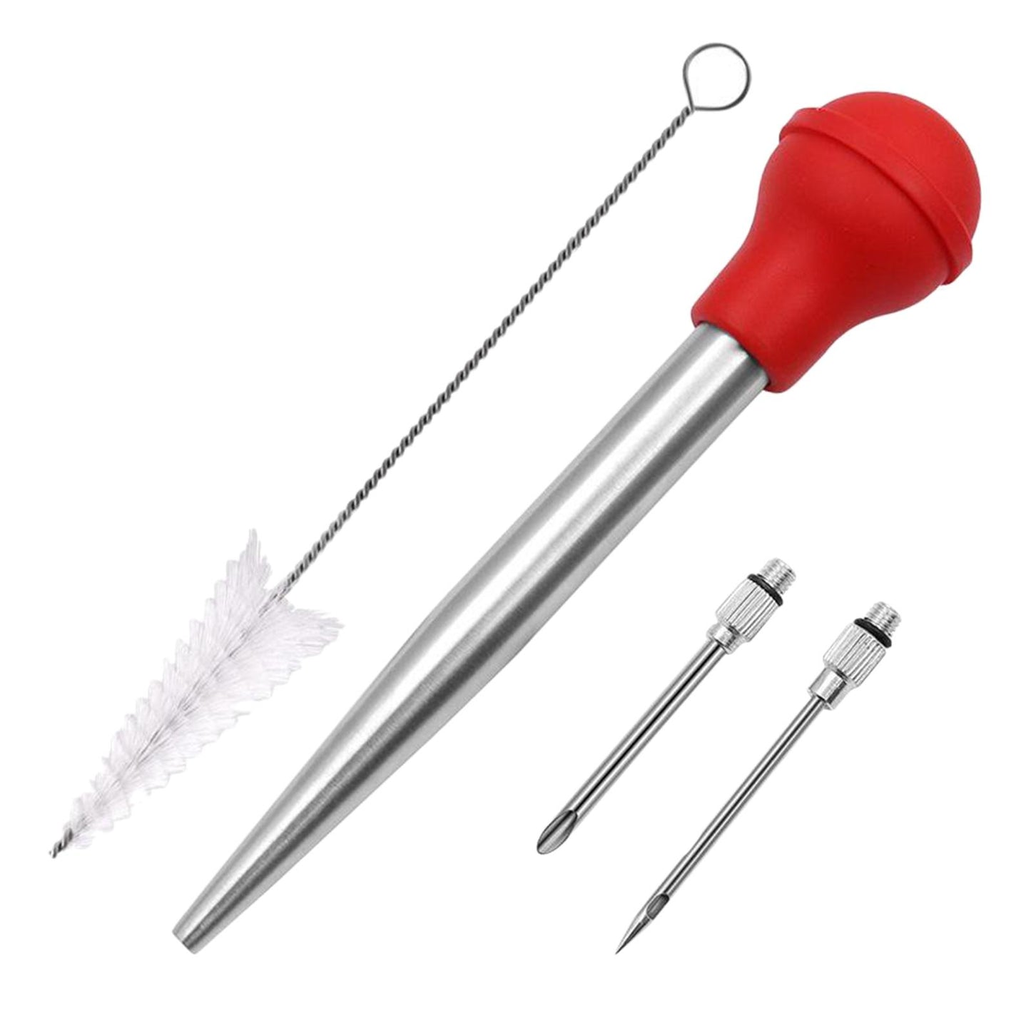 Stainless Turkey Baster Injector Needle Silicone Bulb for Basting Kitchen red