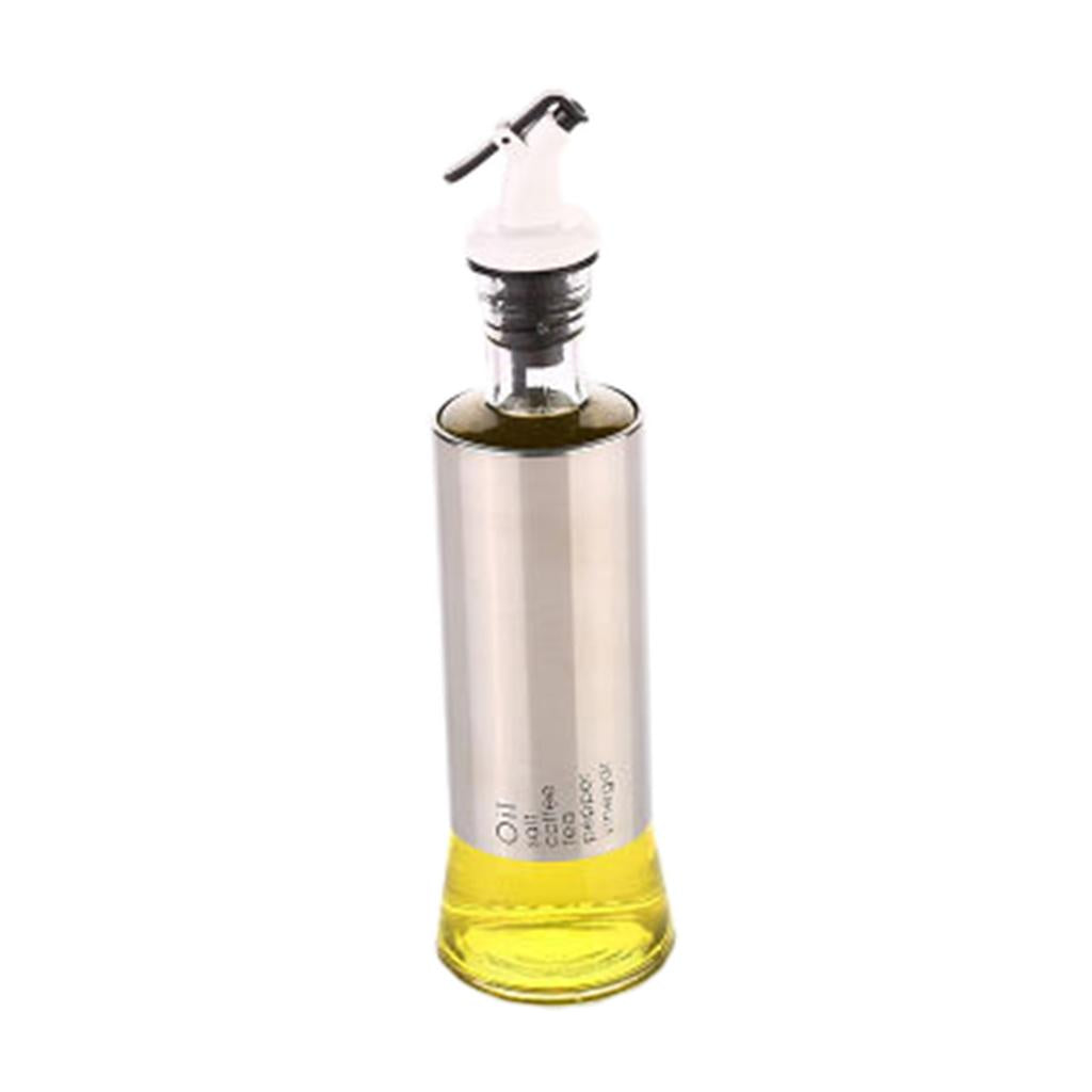 Oil Dispenser Bottle 10oz Glass Decanter for Kitchen BBQ Baking Grilling silver