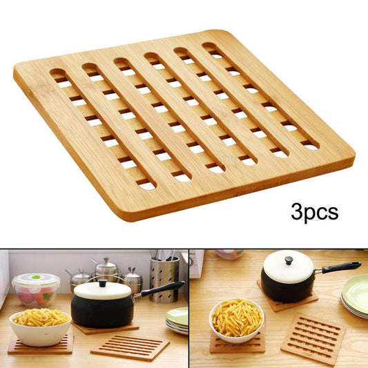3pcs Natural Bamboo Trivet Mat Pads for Hot Pot Dishes Heat Resistant Square