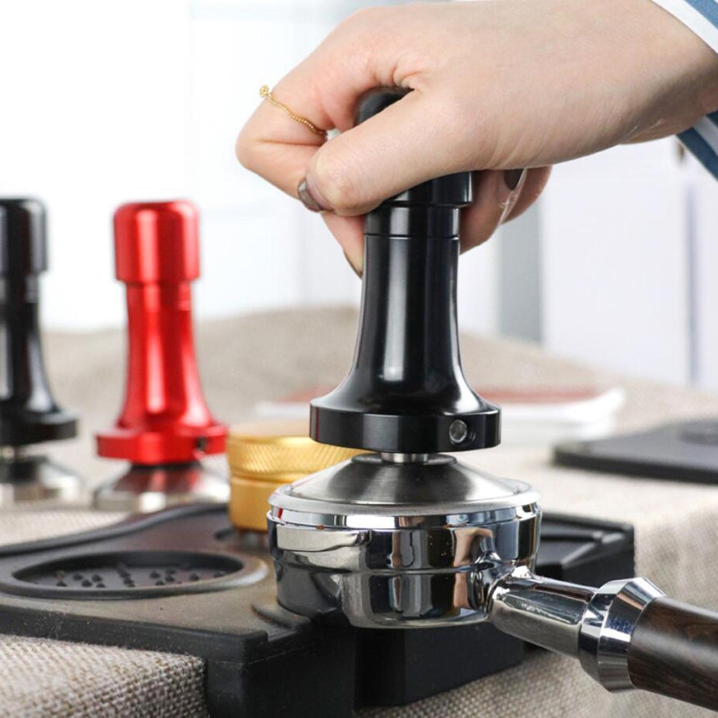 Professional Espresso Coffee Tamper Stainless Steel for Coffee Beans Powder Red 58mm