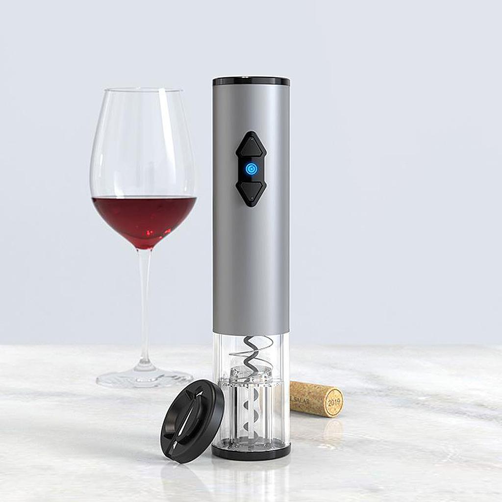 Electric Wine Opener Automatic Cordless Corkscrew Bottle Tool Battery Power Gray