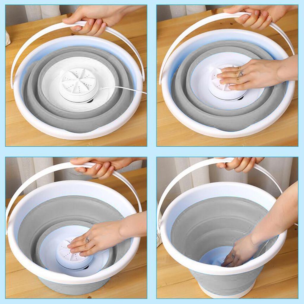 Folding Washing Machine Ultrasonic Washer USB Powered for Camping Socks 3 in 1 gray