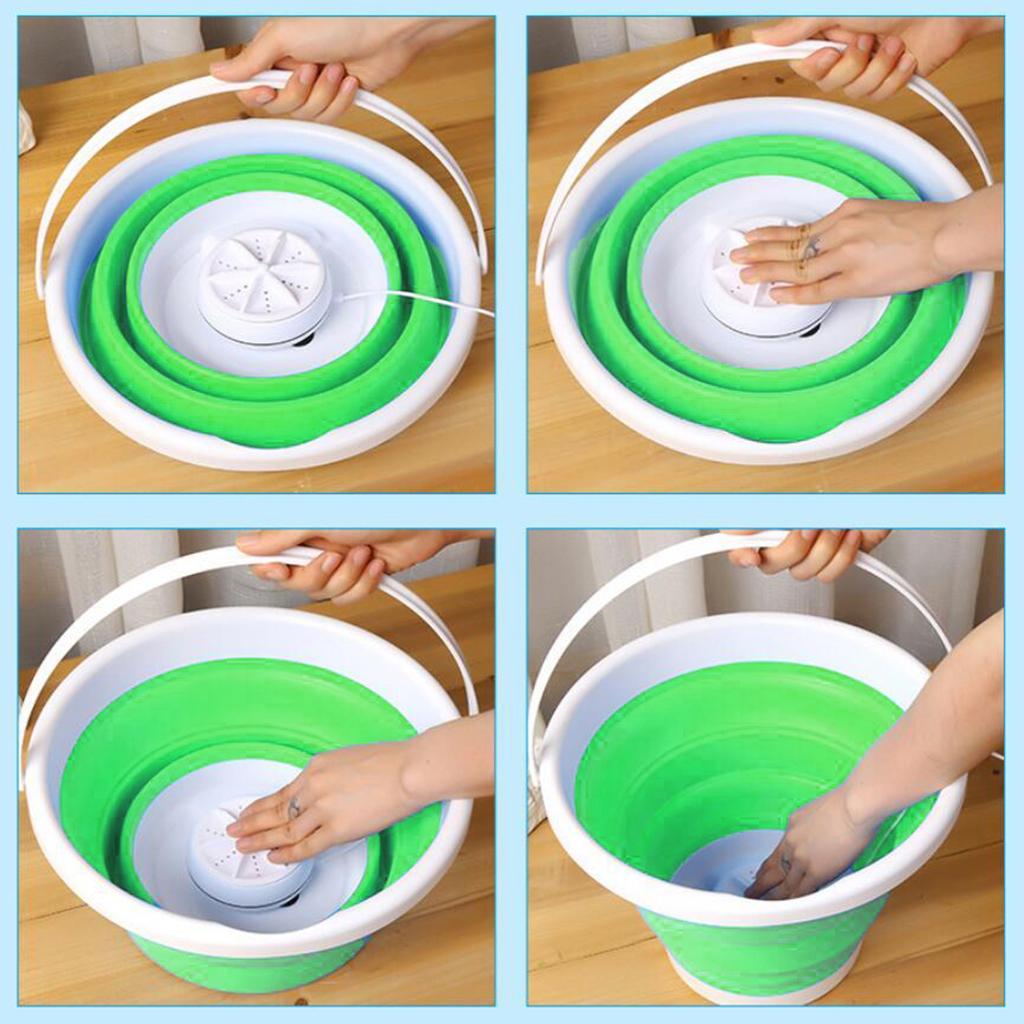 Folding Washing Machine Ultrasonic Washer USB Powered for Camping Socks 2 in 1 green
