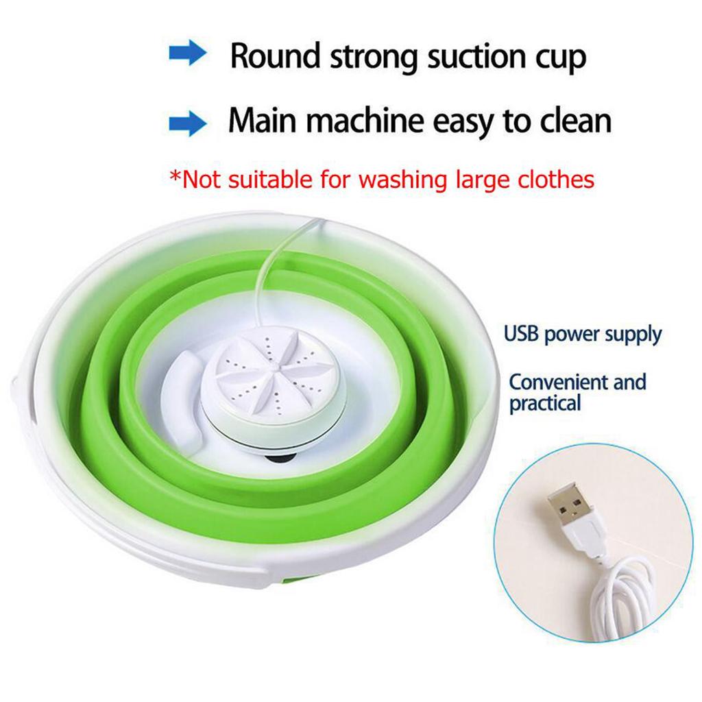 Folding Washing Machine Ultrasonic Washer USB Powered for Camping Socks 2 in 1 green