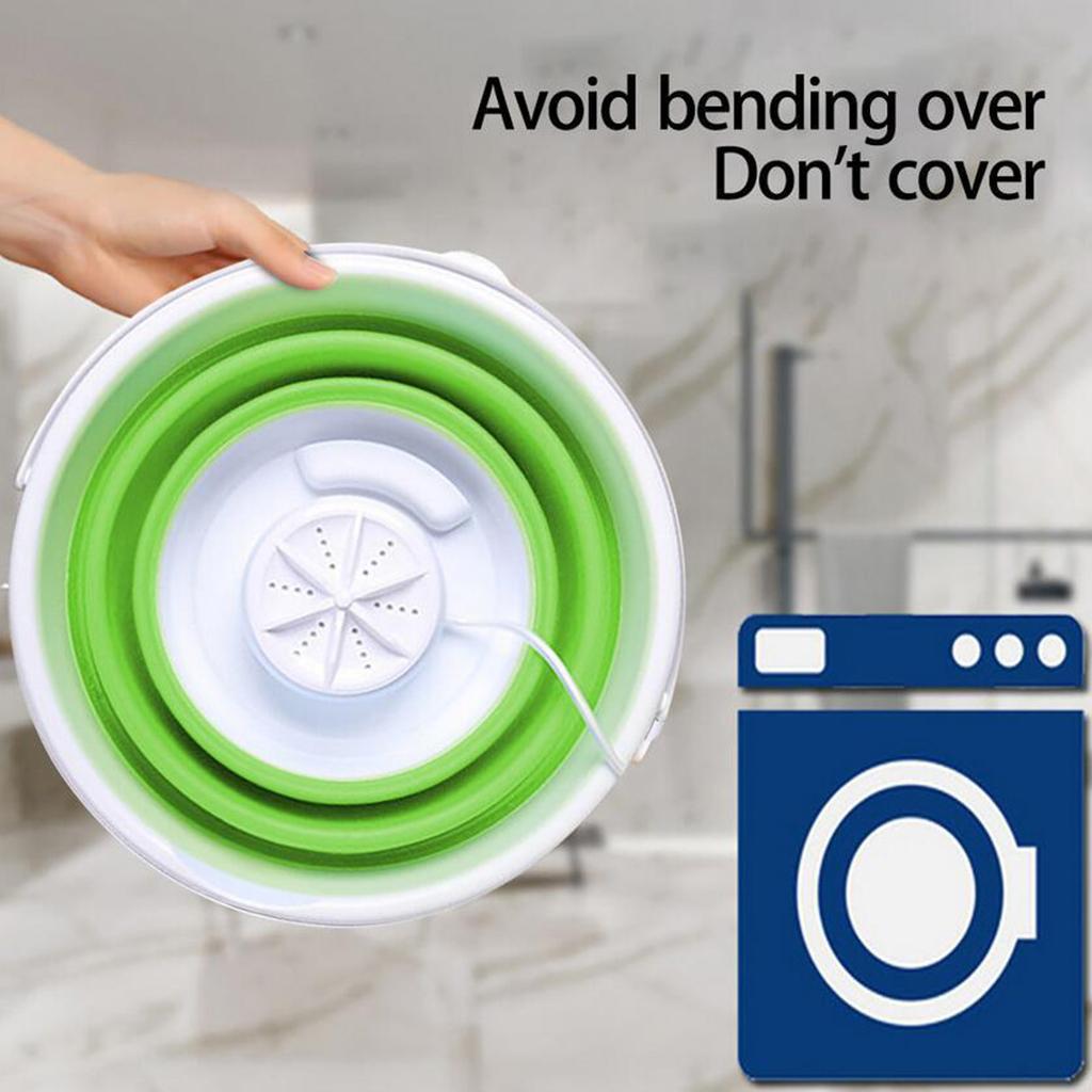 Folding Washing Machine Ultrasonic Washer USB Powered for Camping Socks 2 in 1 green