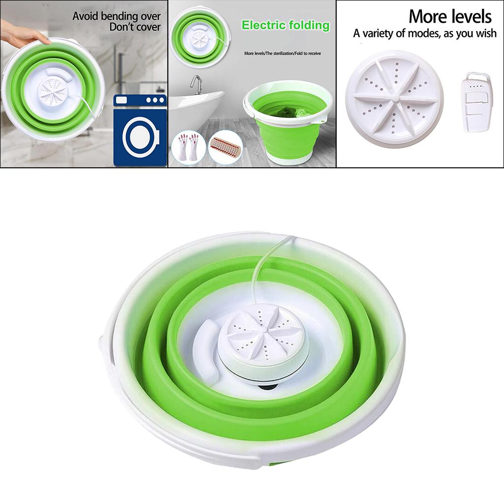 Folding Washing Machine Ultrasonic Washer USB Powered for Camping Socks 3 in 1 green