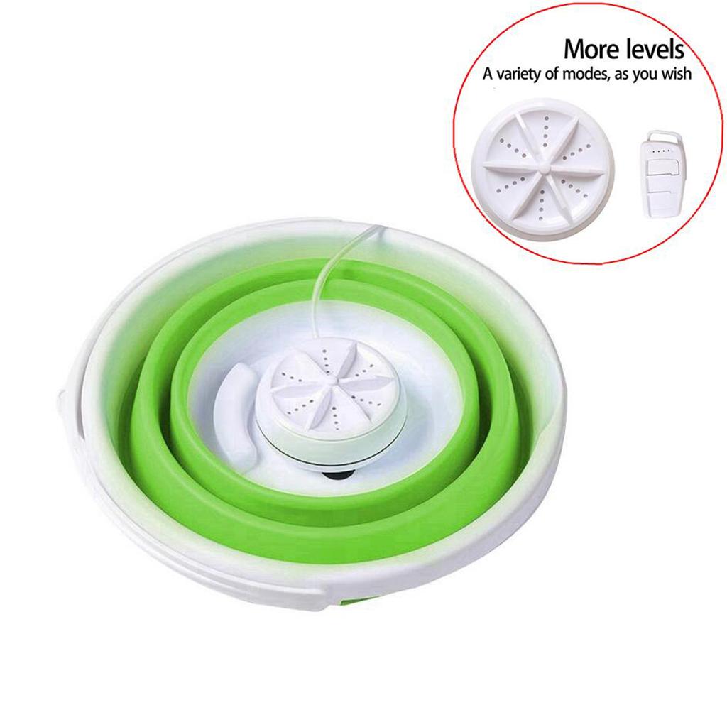 Folding Washing Machine Ultrasonic Washer USB Powered for Camping Socks 3 in 1 green