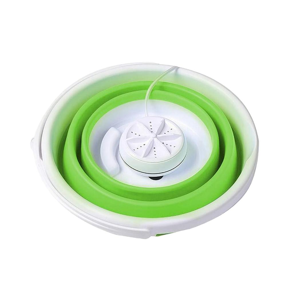 Folding Washing Machine Ultrasonic Washer USB Powered for Camping Socks 3 in 1 green