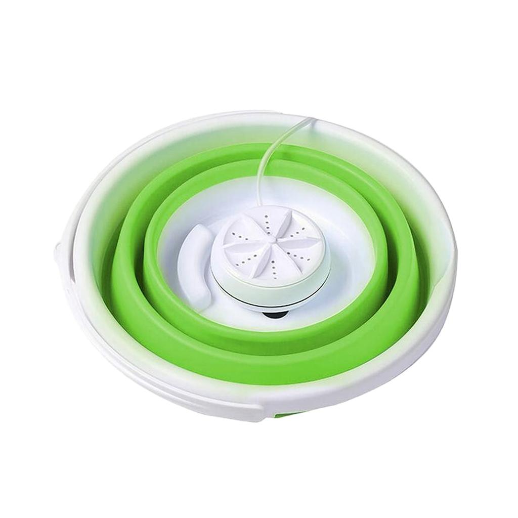 Folding Washing Machine Ultrasonic Washer USB Powered for Camping Socks 3 in 1 green