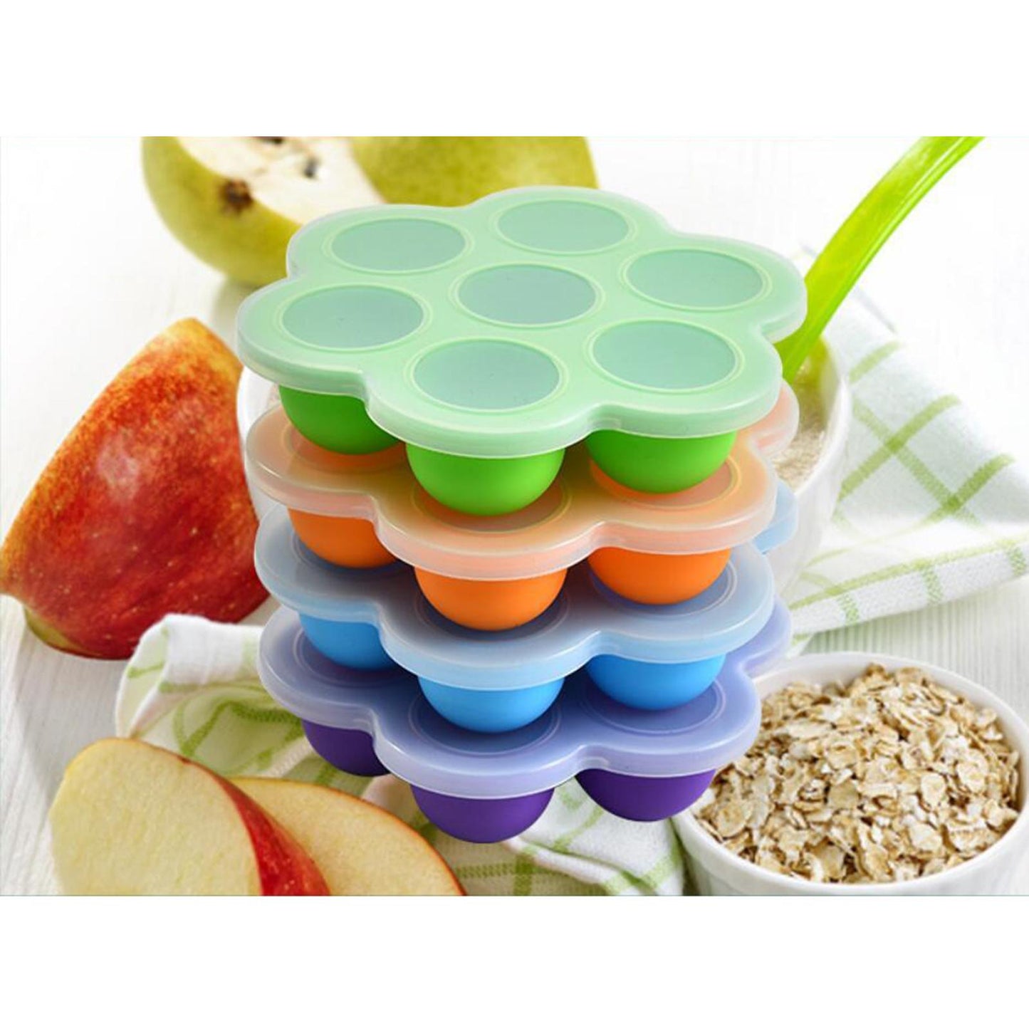Infant Breast Milk Freezer Tray Weaning Storage Box 7 Grids with Clip-on Lid green