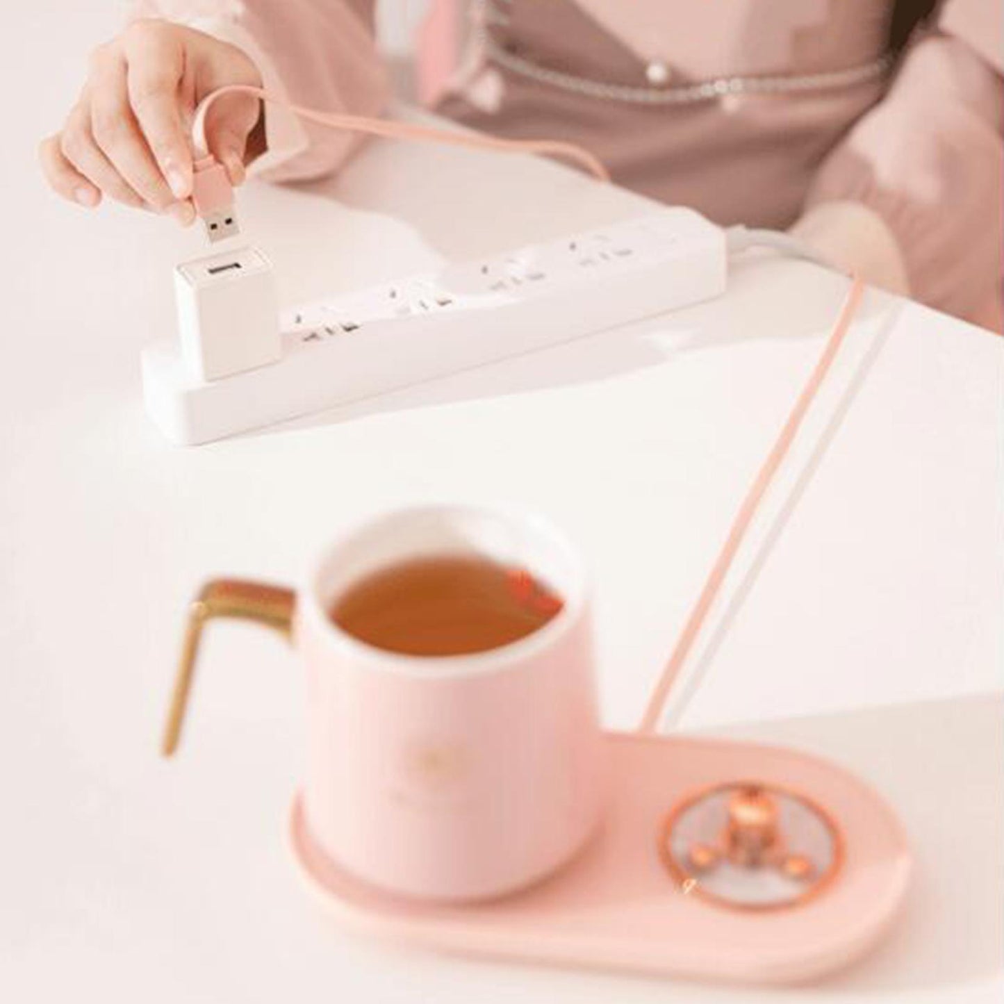 USB Power Coffee Mug Warmer Heater Desktop Tea Keep Warm Cup Heating Pink