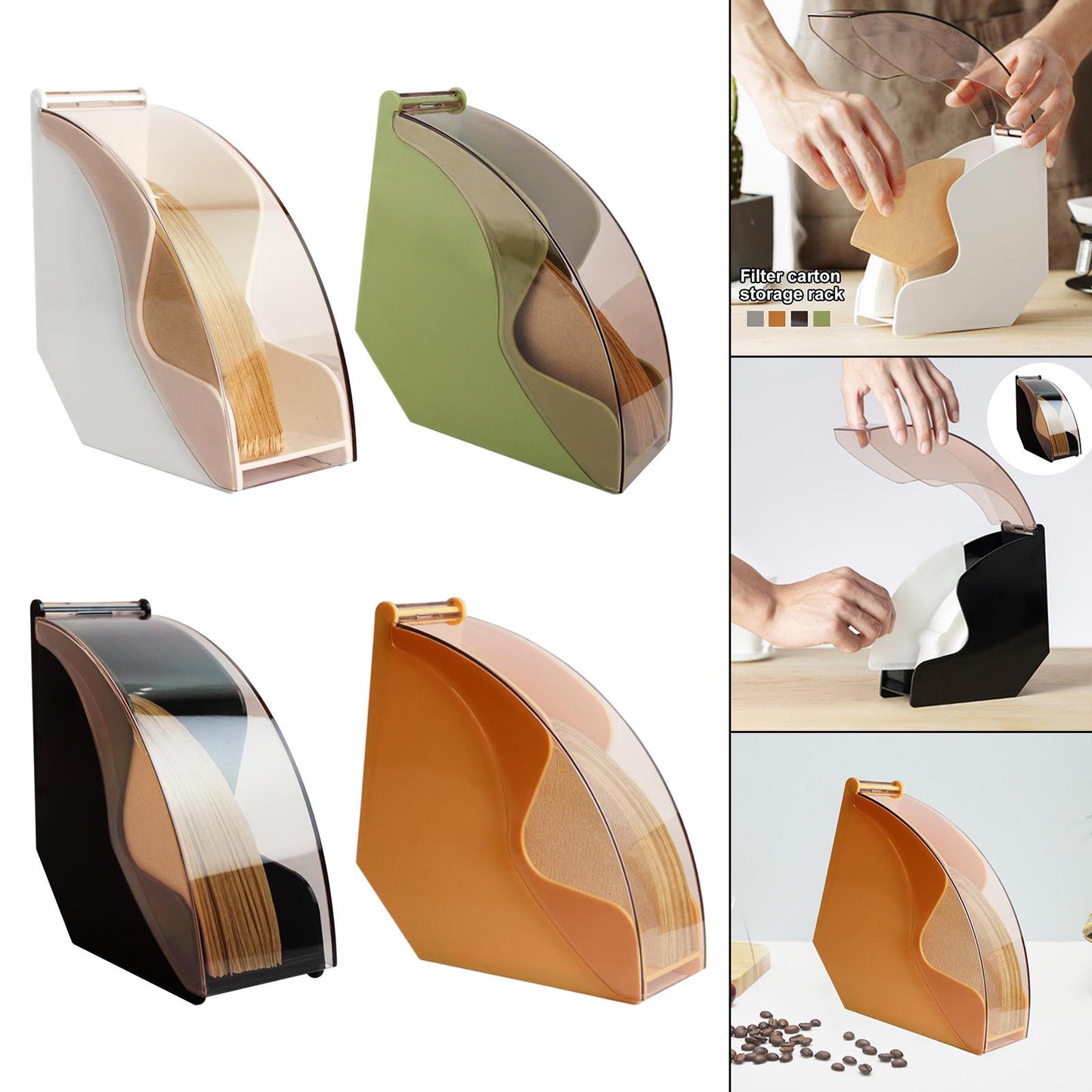 Dust-proof Large Coffee Filter Holder Box Dispenser Shelf for Home Kitchen white