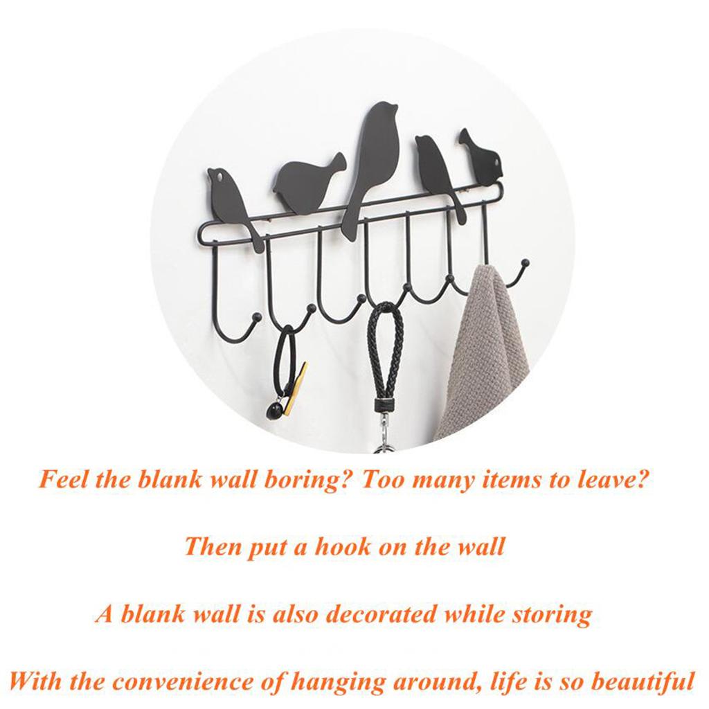 Iron Wall Hooks Multi-functional Decorative Hanger for Keys Clothes Black