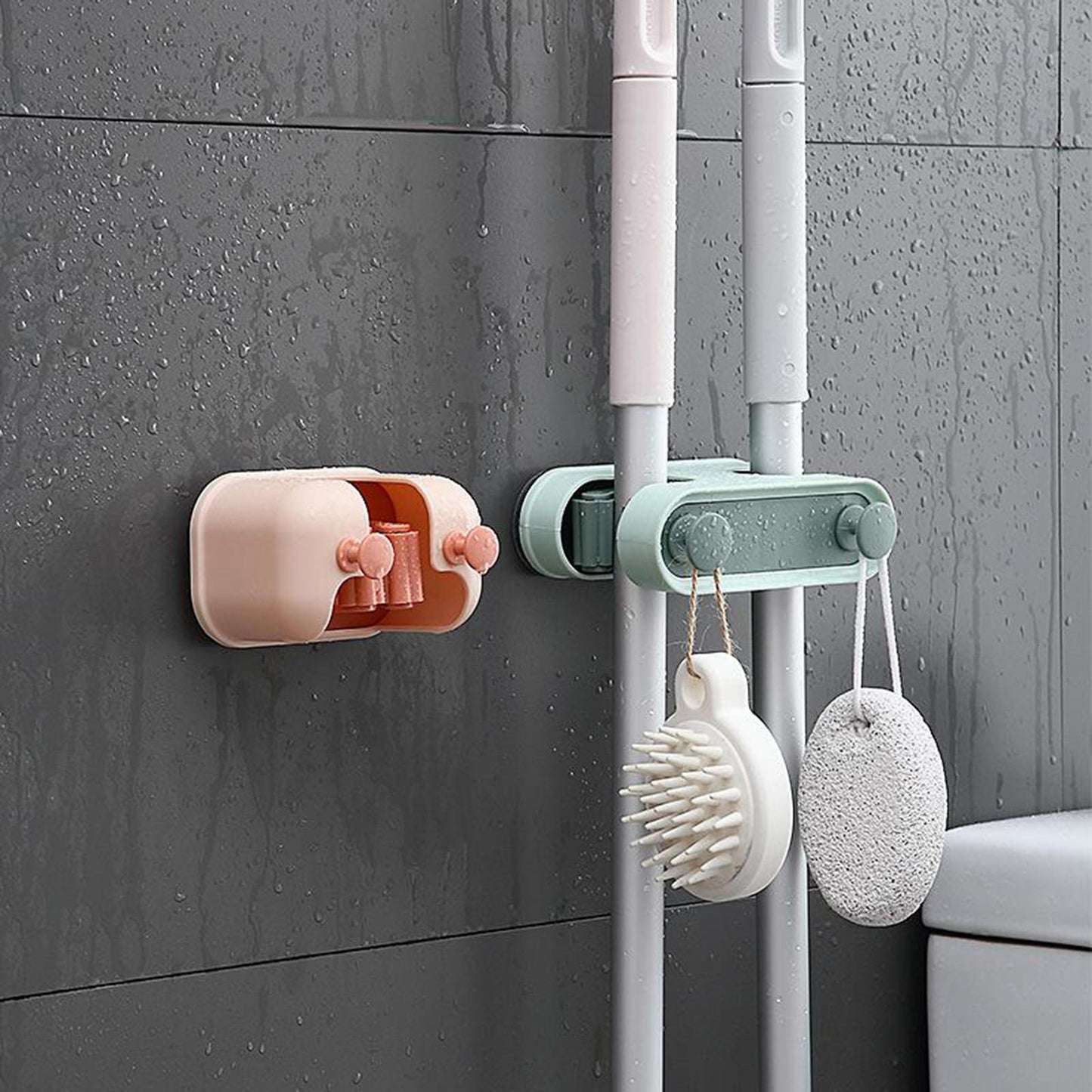 Heavy Duty Broom Mop Holder Wall-mount Storage Rack Closet Laundry Organizer White