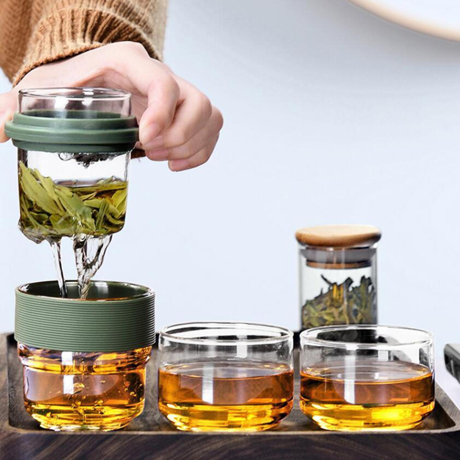 Travel Tea Set Glass Portable Teapot Teacup Set for Home Office Gifts Green