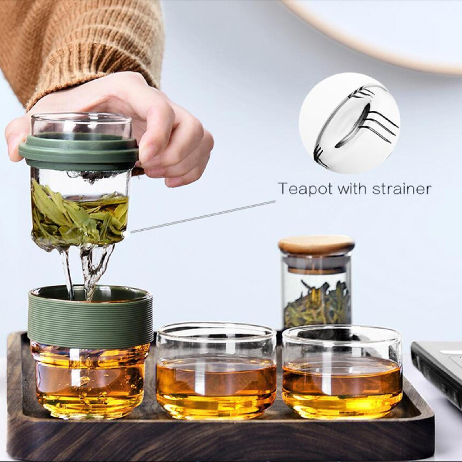 Travel Tea Set Glass Portable Teapot Teacup Set for Home Office Gifts Green