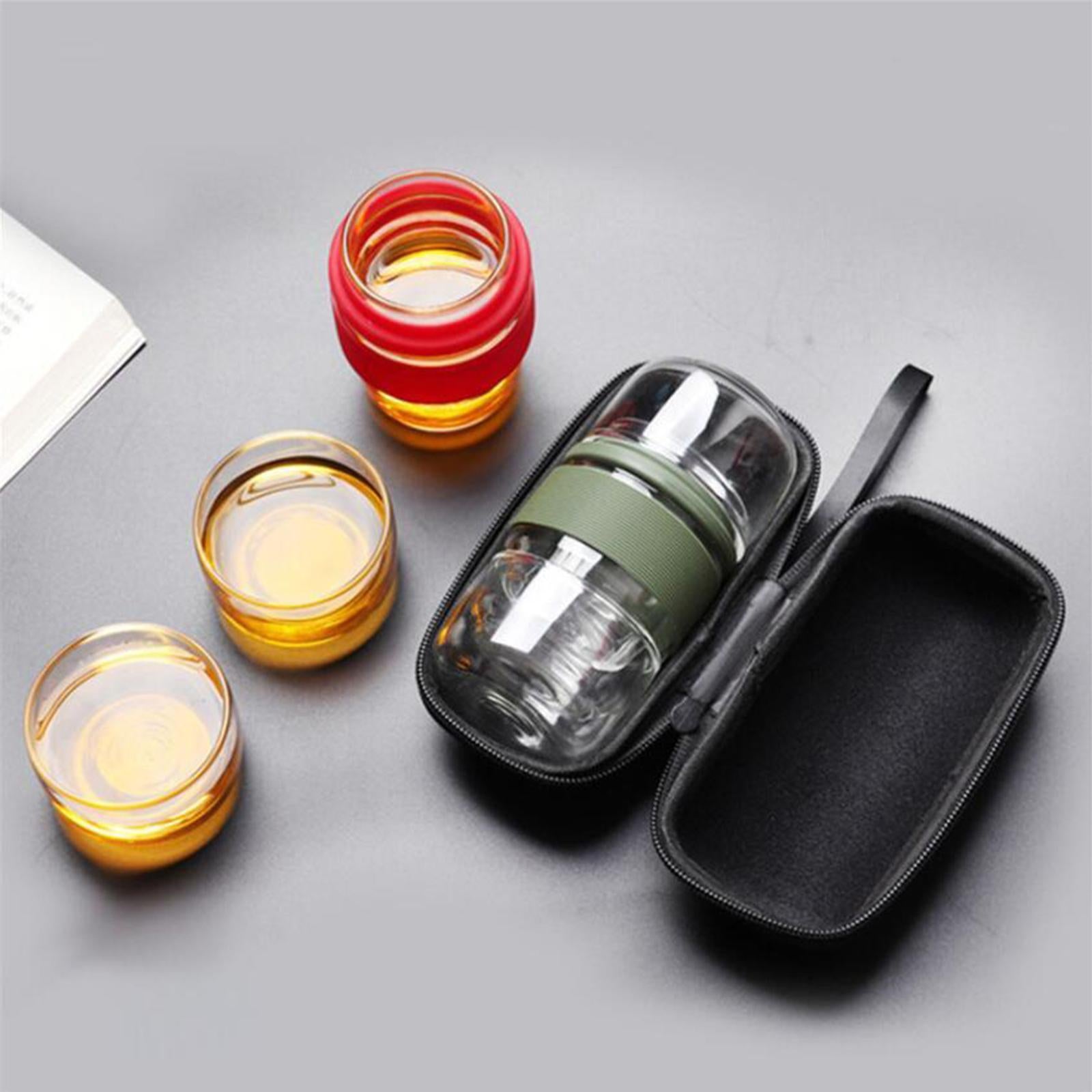 Travel Tea Set Glass Portable Teapot Teacup Set for Home Office Gifts Green