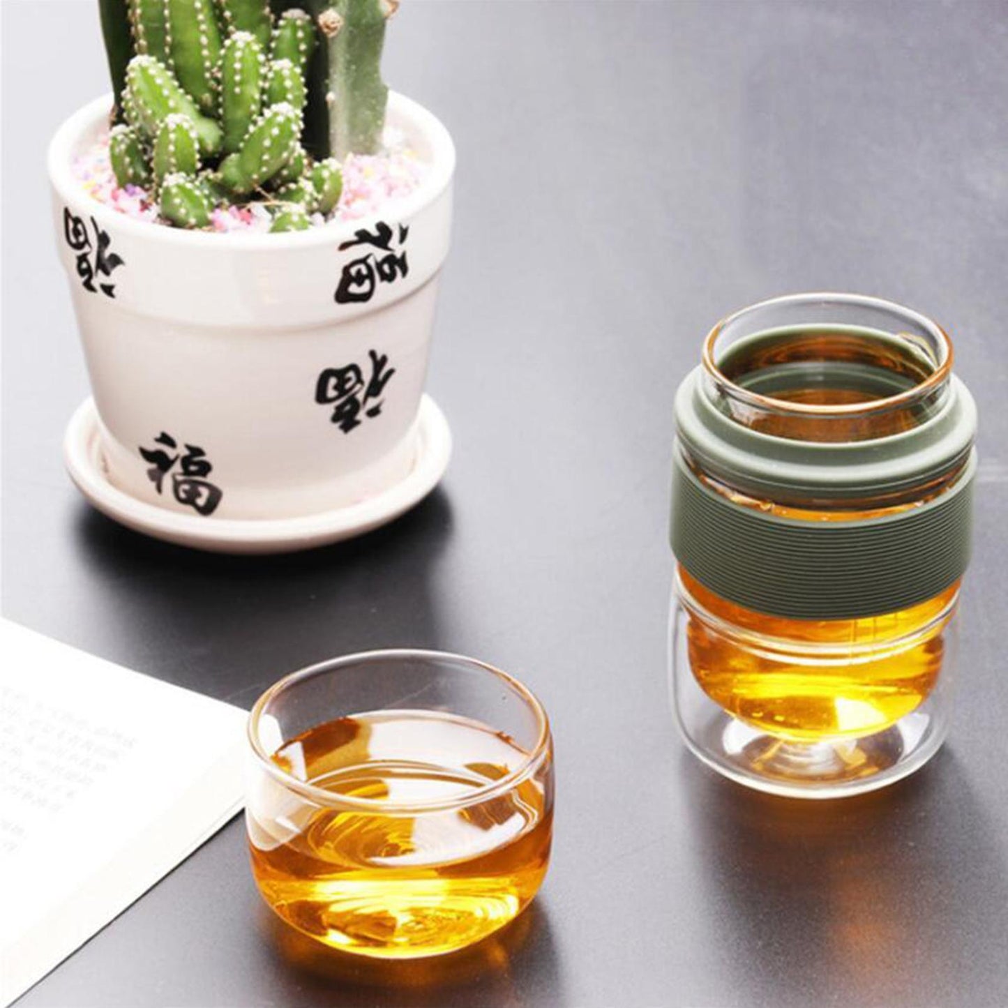 Travel Tea Set Glass Portable Teapot Teacup Set for Home Office Gifts Green