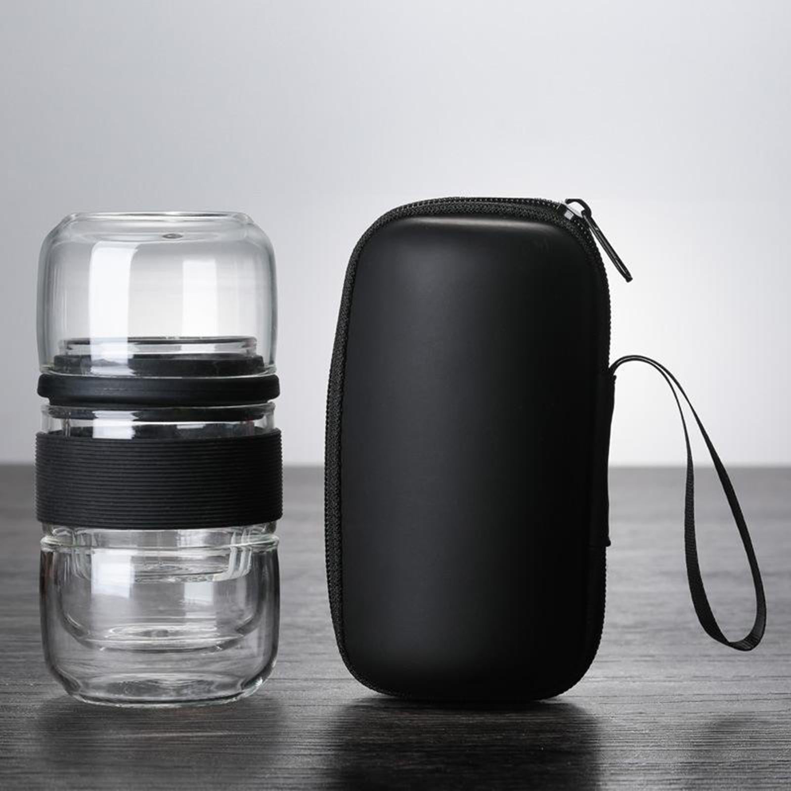 Travel Tea Set Glass Portable Teapot Teacup Set for Home Office Gifts Black