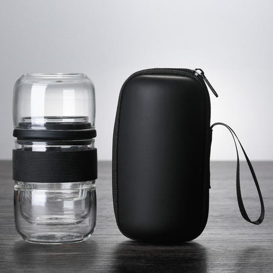 Travel Tea Set Glass Portable Teapot Teacup Set for Home Office Gifts Black