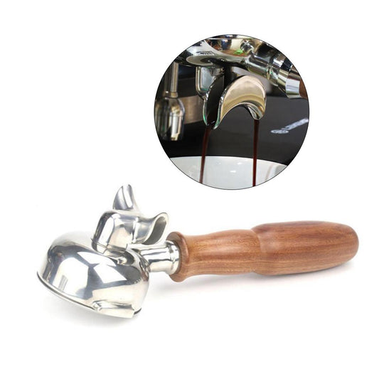 58mm Portafilter with Spout for Expobar E61 Coffee Machine, Stainless Steel Dual Spouts B