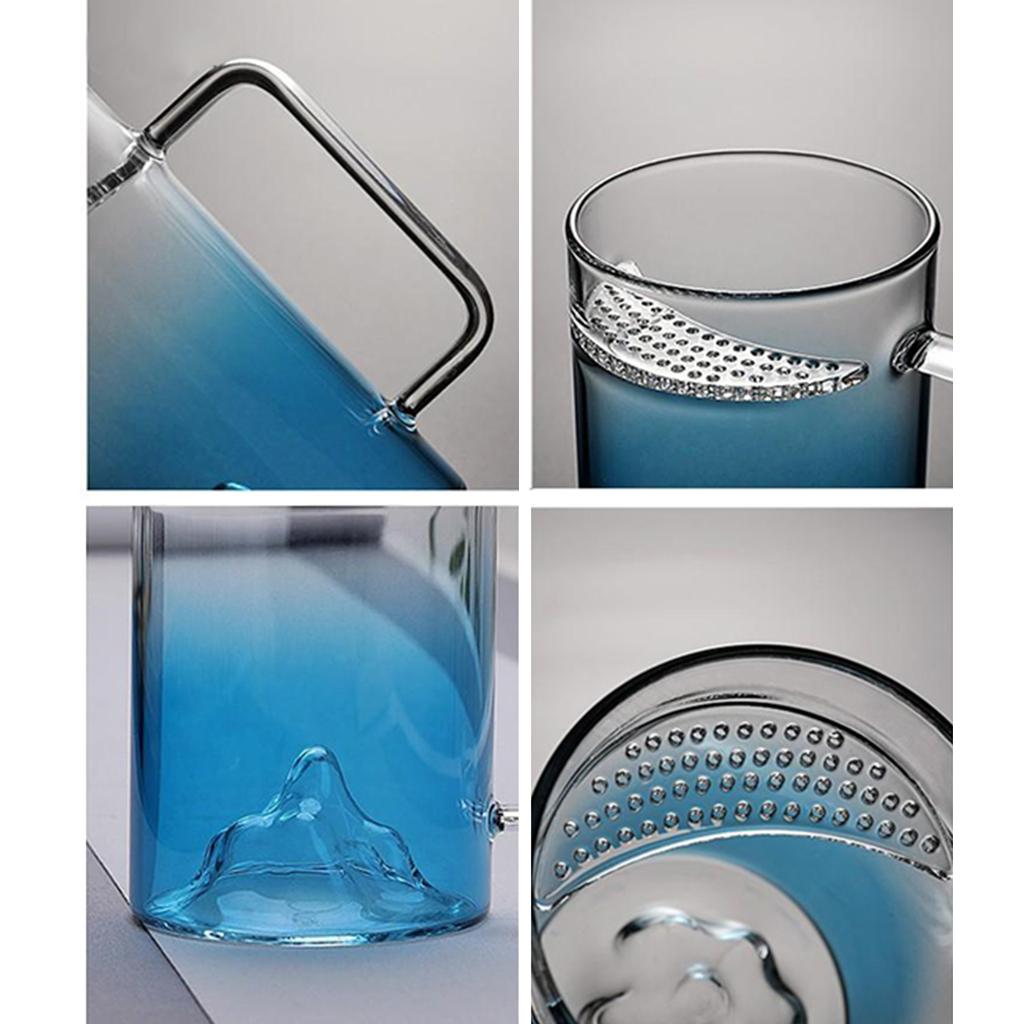 Glass Tea Cup with Lid Filter Glass Cup Travel Teacup Teaware Water Mug Blue